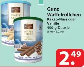 Famila Nord Ost Gunz Waffelröllchen Kakao-Nuss oder Vanille 400-g-Dose Angebot