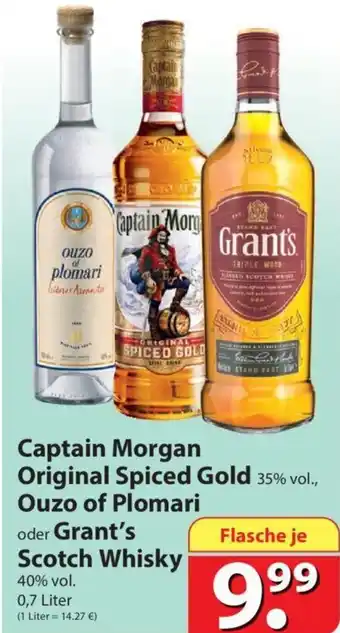 Famila Nord Ost Captain Morgan Original Spiced Gold, Ouzo of Plomari oder Grant's Scotch Whisky 0,7 Liter Angebot