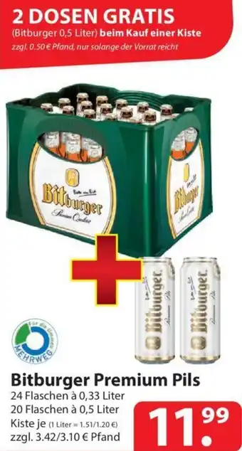 Famila Nord Ost Bitburger Premium Pils 24x0,33 L/20x0,5 Liter Angebot