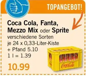 C&C Kaes Coca Cola, Fanta, Mezzo Mix oder Sprite 24 x 0,33-Liter-Kiste Angebot