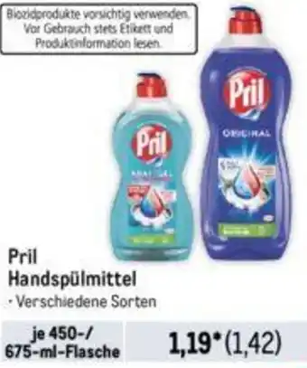 METRO Pril Handspülmittel 450-/ 675-ml-Flasche Angebot