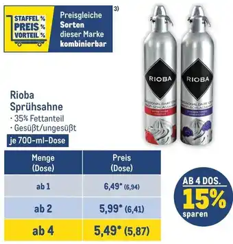 METRO Rioba Sprühsahne 700-ml-Dose Angebot