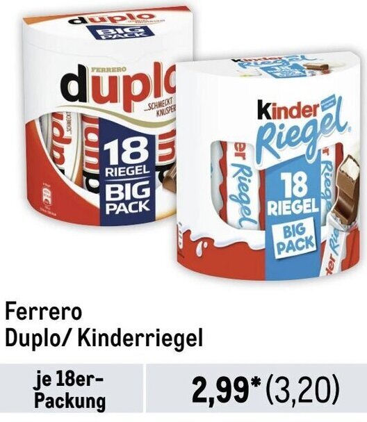 Ferrero Duplo/ Kinderriegel je 18er-Packung Angebot bei METRO