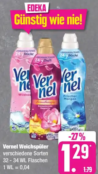 Edeka Vernel Weichspüler 32-34 WL Flaschen Angebot