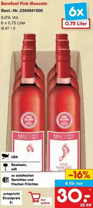 Netto Marken-Discount Barefoot Pink Moscato 6 x 0,75 Liter Angebot