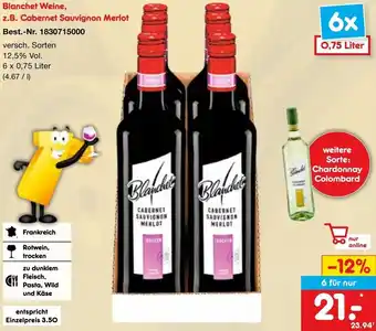 Netto Marken-Discount Blanchet Weine, z.B. Cabernet Sauvignon Merlot 6 x 0,75 Liter Angebot