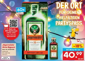 Netto Marken-Discount Jägermeister Minis Bigpack 60 x 0,02 Liter Angebot