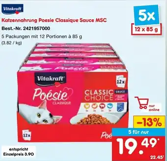 Netto Marken-Discount Vitakraft Katzennahrung Poesie Classique Sauce MSC 12x85 g Angebot