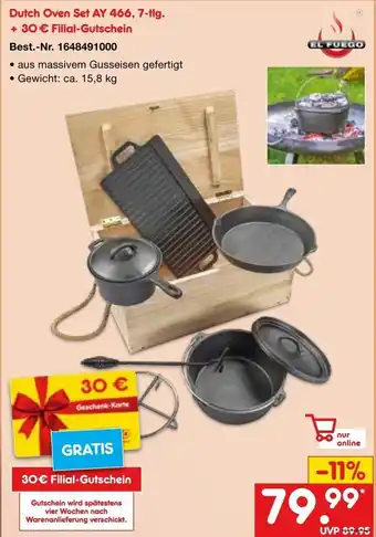 Netto Marken-Discount EL FUEGO Dutch Oven Set AY 466, 7-tlg. + 30 € Filial-Gutschein Angebot