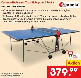 Netto Marken-Discount Sponeta Outdoor-Tischtennis-Tisch HobbyLine S 1-43 e Angebot