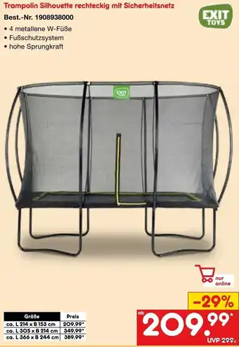 Netto Marken-Discount EXIT TOYS Trampolin Silhouette rechteckig mit Sicherheitsnetz Angebot