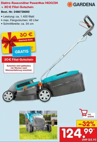 Netto Marken-Discount GARDENA Elektro-Rasenmäher PowerMax 1400/34 Angebot