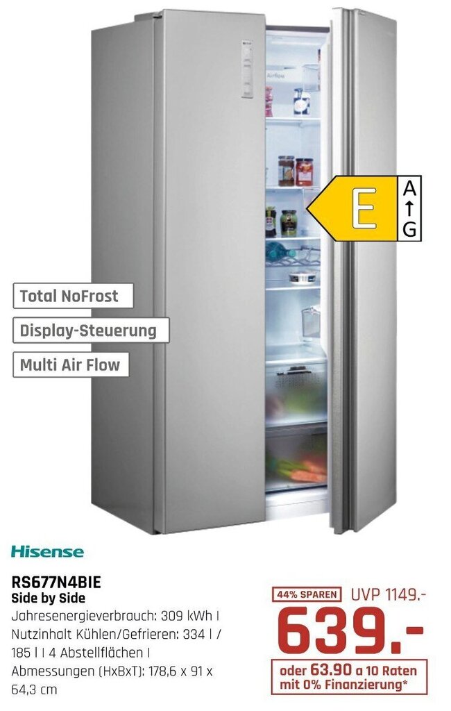 Hisense RS677N4BIE Side by Side Angebot bei Hirsch und Ille