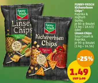 PENNY FUNNY-FRISCH Kichererbsen Chips 80 g oder Linsen Chips 90 g Beutel Angebot