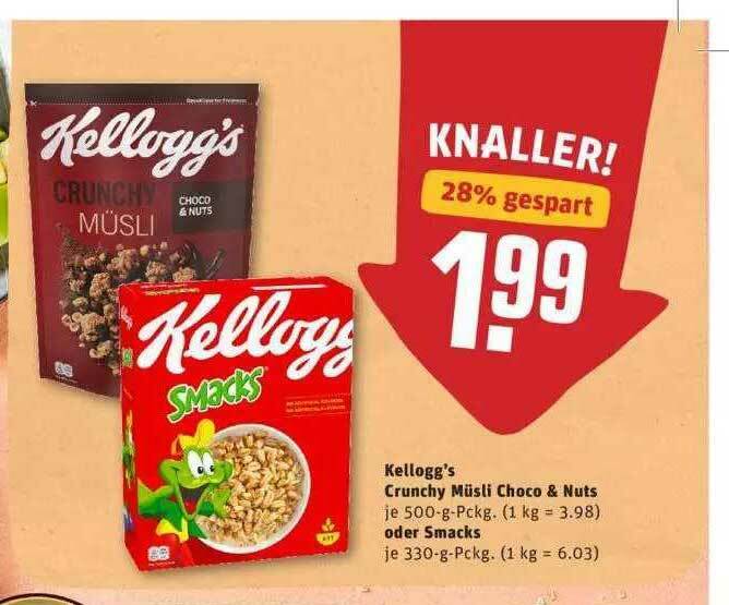 Kellogg's Crunchy Müsli Choco & Nuts Oder Smacks Angebot bei REWE