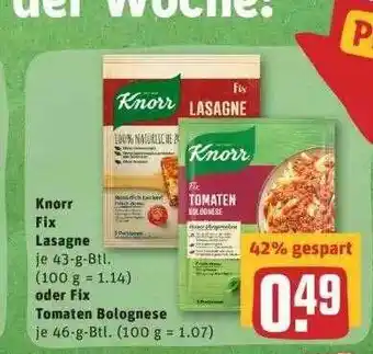 REWE Knorr Fix Lasagne Oder Fix Tomaten Bolognese Angebot