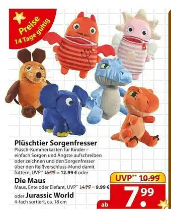 Famila Nord Ost Plüschtier Sorgenfresser Oder Maus Oder Jurasic World Angebot