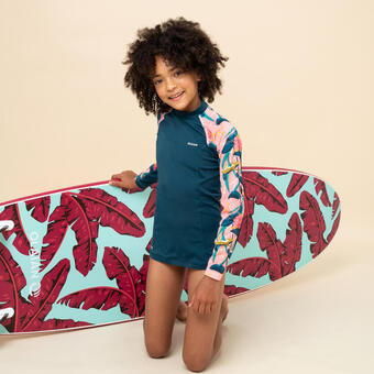 Decathlon Uv-shirt langarm kinder uv-schutz 50+ 500 petrol/rosa Angebot