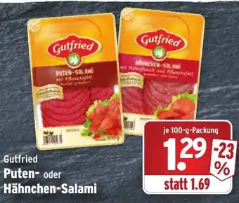 Wasgau Gutfried Puten oder Hähnchen Salami 100g Angebot