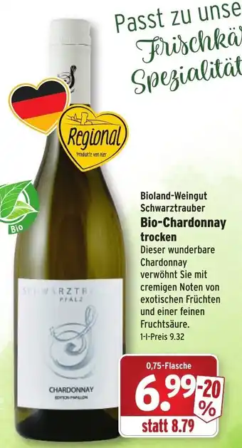 Wasgau Bioland Weingut Schwarztrauber Bio Chardonnay trocken 0,75L Angebot