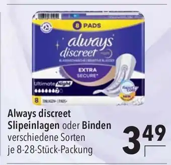 CITTI Markt Always discreet Slipeinlagen oder Binden verschiedene Sorten je 8-28-Stück-Packung Angebot