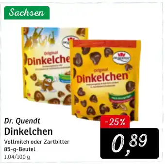 KONSUM Dr. Quendt Dinkelchen Vollmilch oder Zartbitter 85g Angebot