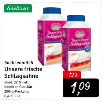 KONSUM Sachsenmilch Unsere frische Schlagsahne 250g Angebot