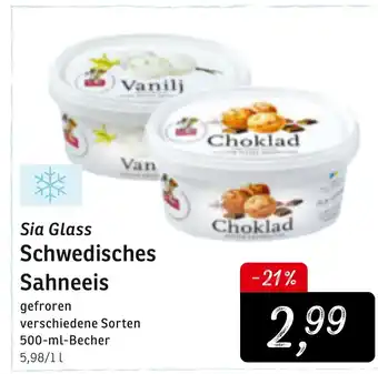 KONSUM Sia Glass Schwedisches Sahneeis 500ml Becher Angebot