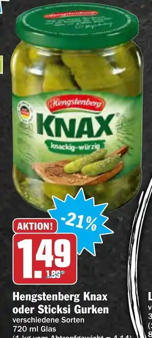 AEZ Hengstenberg Knax oder Sticksi Gurken 720ml Angebot