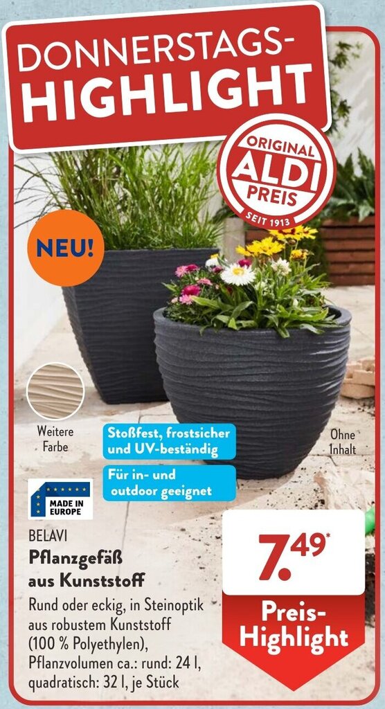BELAVI Pflanzgef aus Kunststoff Angebot bei Aldi Sd