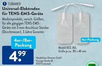 Aldi Süd CURAMED Universal-Elektroden für TENS-EMS-Geräte 4er-/8er- Packung Angebot