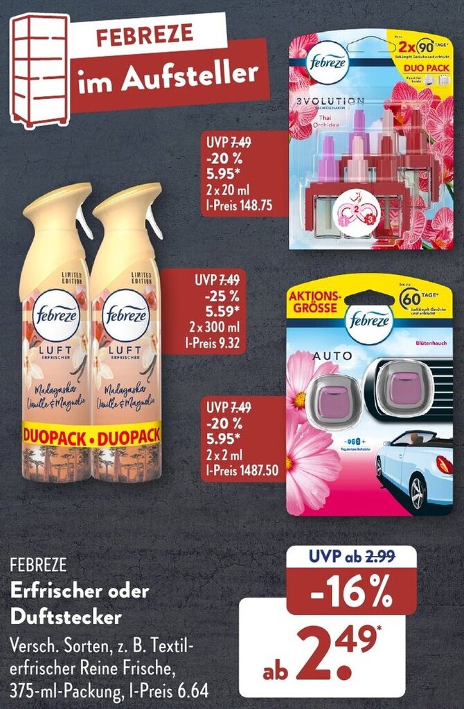 FEBREZE Erfrischer oder Duftstecker 375 ml Packung Angebot bei Aldi Süd