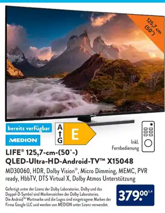 Aldi Süd MEDION LIFE® 125,7-cm-(50"-) QLED-Ultra-HD-Android-TV X15048 Angebot