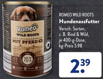 Aldi Süd ROMEO WILD ROOTS Hundenassfutter 400 g Dose Angebot