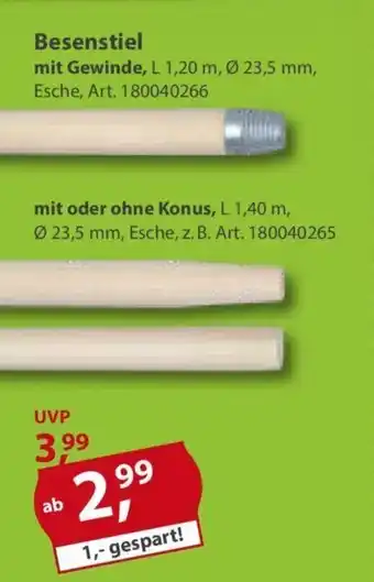 Sonderpreis Baumarkt Besenstiel mit oder ohne Konus, L 1,40 m, Angebot