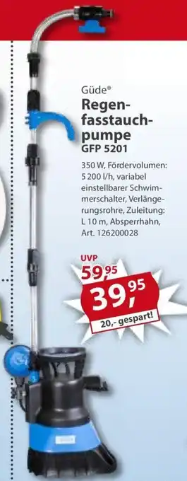 Sonderpreis Baumarkt Güde® Regen-fasstauchpumpe GFP 5201 Angebot