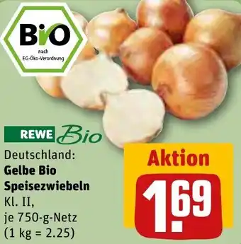 REWE Gelbe Bio Speisezwiebeln 750-g-Netz Angebot