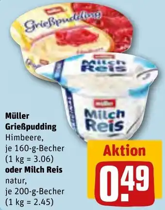 REWE Müller Grießpudding 160 g oder Milch Reis 200 g Becher Angebot