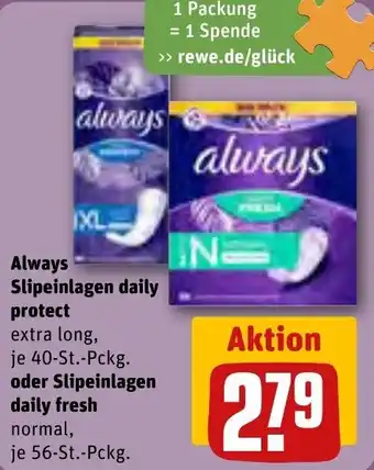 REWE Always Slipeinlagen daily protect 40 St. oder Slipeinlagen daily fresh 56 St. Pckg. Angebot