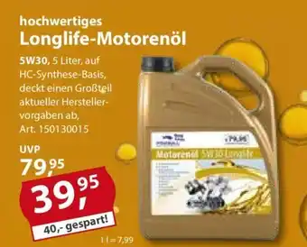 Sonderpreis Baumarkt hochwertiges Longlife-Motorenöl 5W30, 5 Liter Angebot