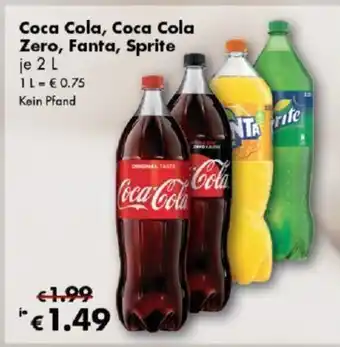 Travel Free Coca Cola, Coca Cola Zero, Fanta, Sprite je 2 L Angebot