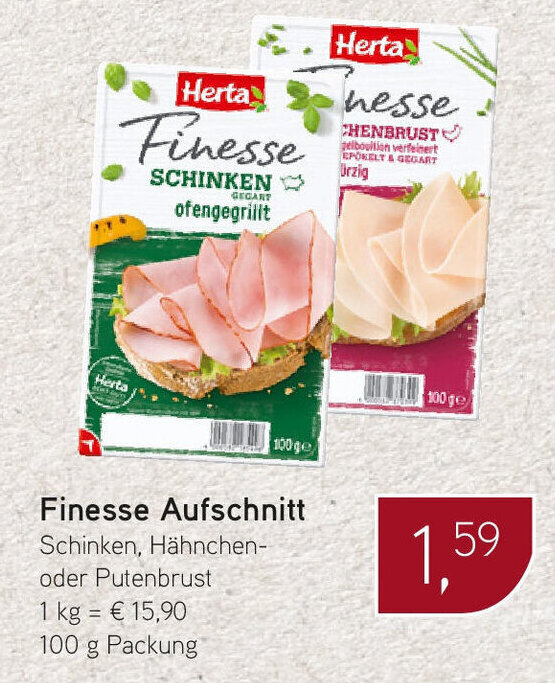 Herta Finesse Aufschnitt Schinken, Hähnchen oder Putenbrust 100g Angebot bei Dornseifer