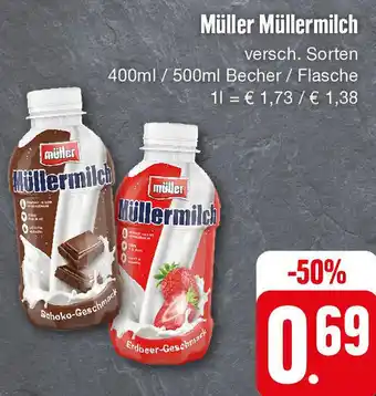 Edeka Müller Müllermilch 400ml / 500ml Becher / Flasche Angebot