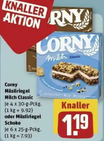 REWE Corny Müsliriegel Milch Classic 4 x 30-g-Pckg. oder Müsliriegel Schoko 6 x 25-g-Pckg. Angebot