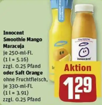 REWE Innocent Smoothie Mango Maracuja 250-ml-Fl. oder Saft Orange 330-ml-Fl. Angebot