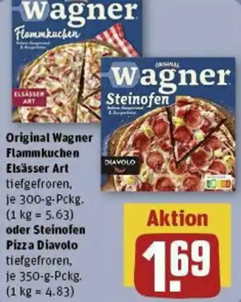 REWE Original Wagner Flammkuchen Elsässer Art 300-g-Pckg. oder Steinofen Pizza Diavolo 350-g-Pckg. Angebot