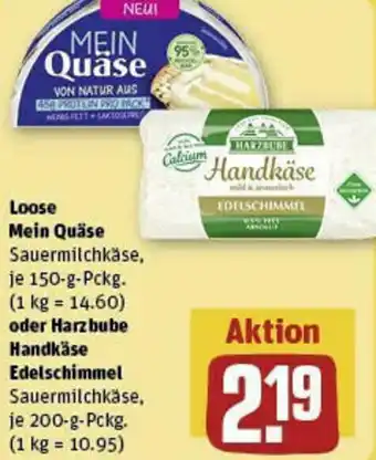 REWE Loose Mein Quäse 150-g-Pckg. oder Harzbube Handkäse Edelschimmel 200-g-Pckg. Angebot