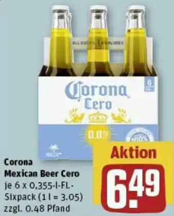 REWE Corona Mexican Beer Cero 6 x 0,355-L-FI.-Sixpack Angebot