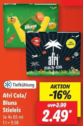 Lidl Afri Cola/ Bluna Stieleis 4x65 ml Angebot