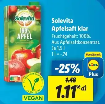 Lidl Solevita Apfelsaft klar 1,5 L Angebot